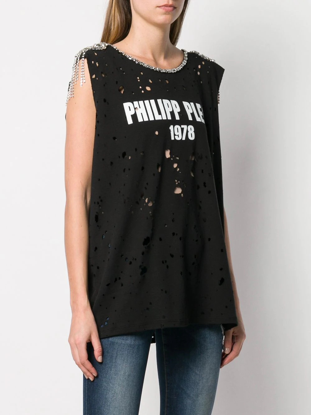 embellished distressed T-shirt - 3