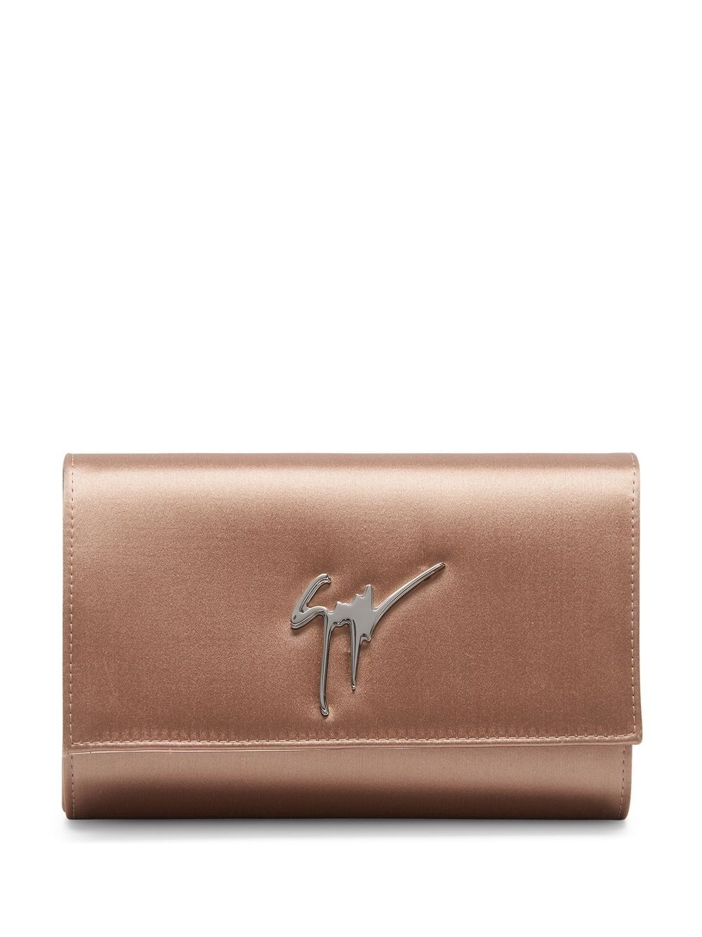 logo-plaque leather clutch bag - 1