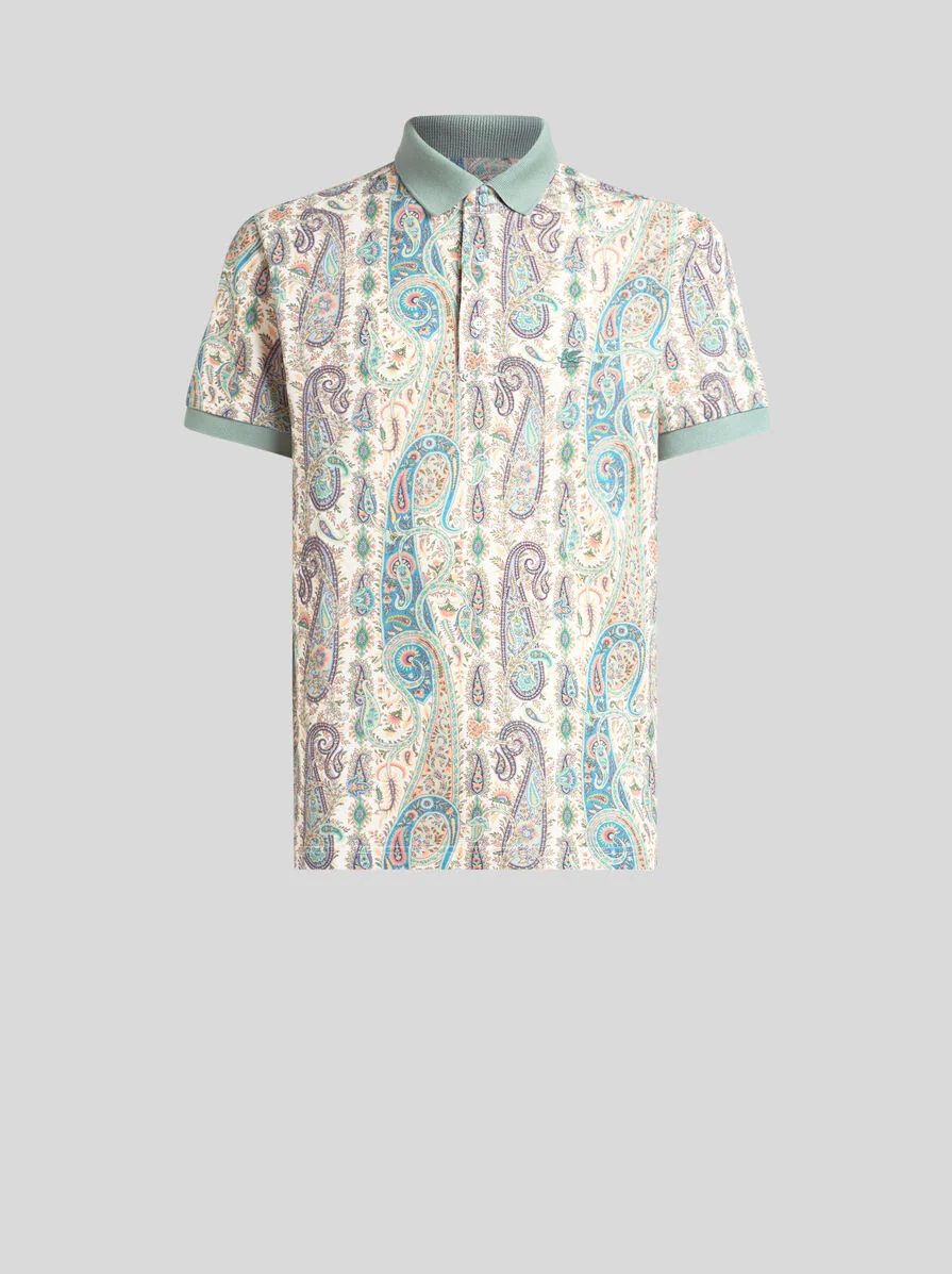 COTTON POLO SHIRT WITH PAISLEY MOTIF - 1