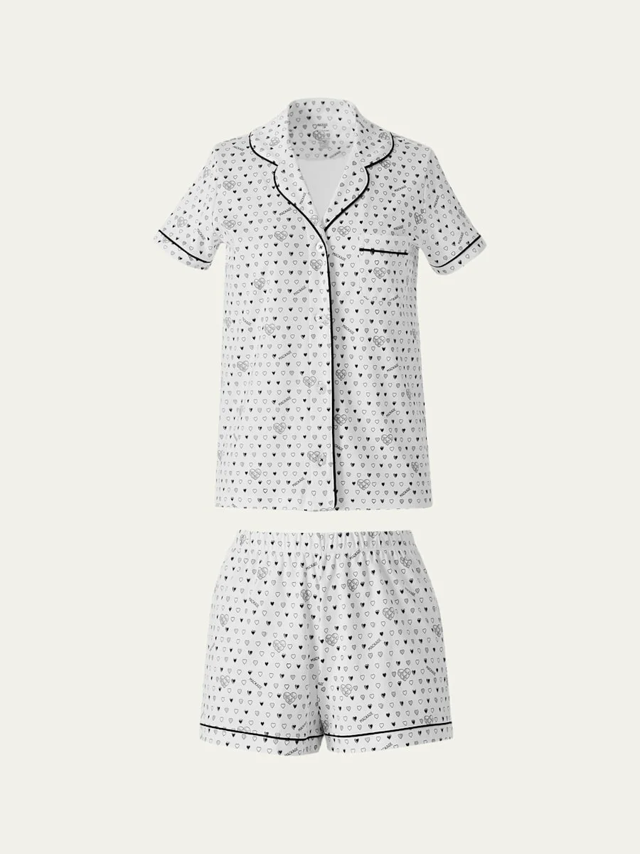 x Roller Rabbit Women’s Heart-Print Cotton Short Sleeve Polo Pajama Set, Size XXS - XL - 1