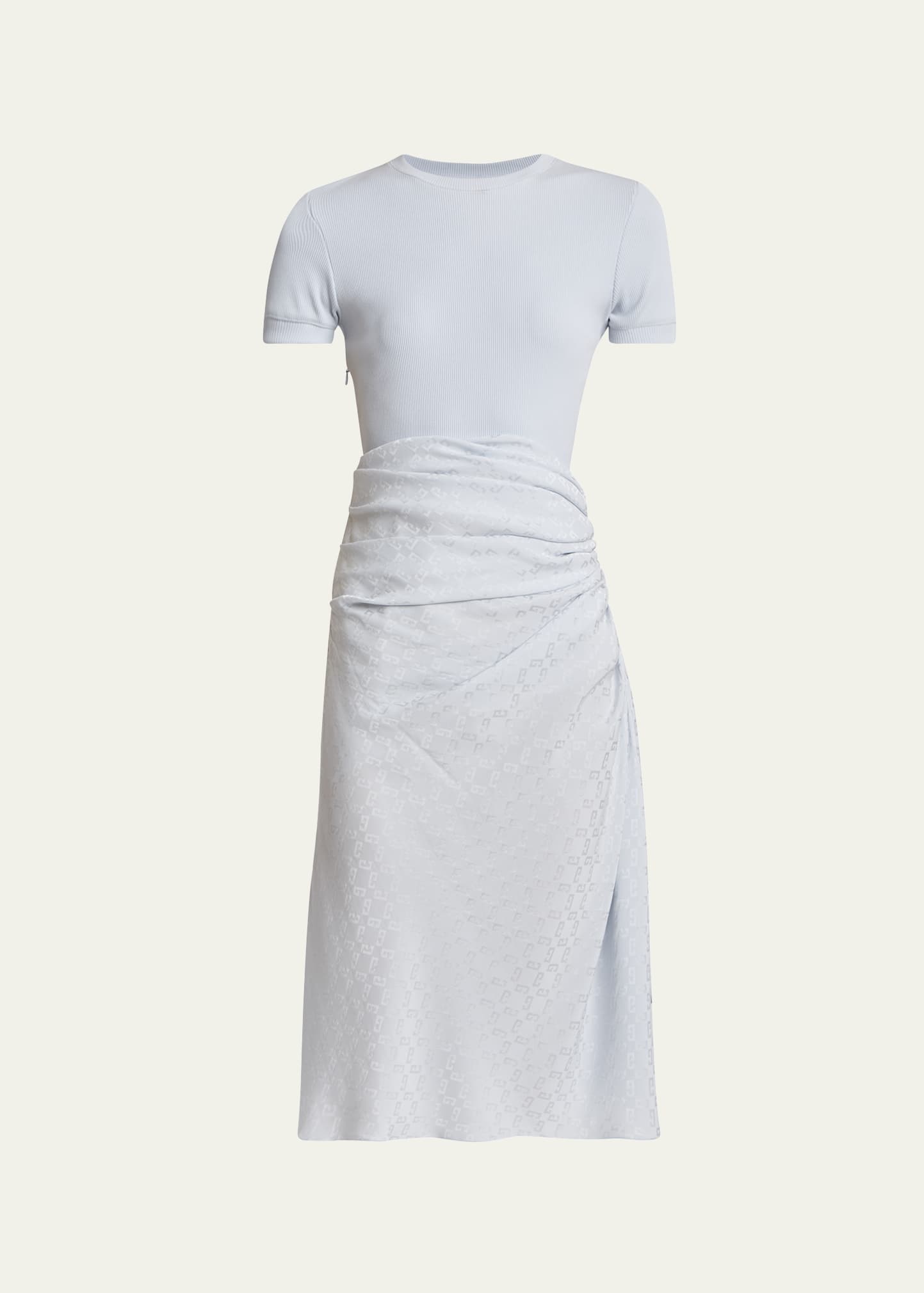 Ruched Monogram Draped Silk Midi Dress - 1