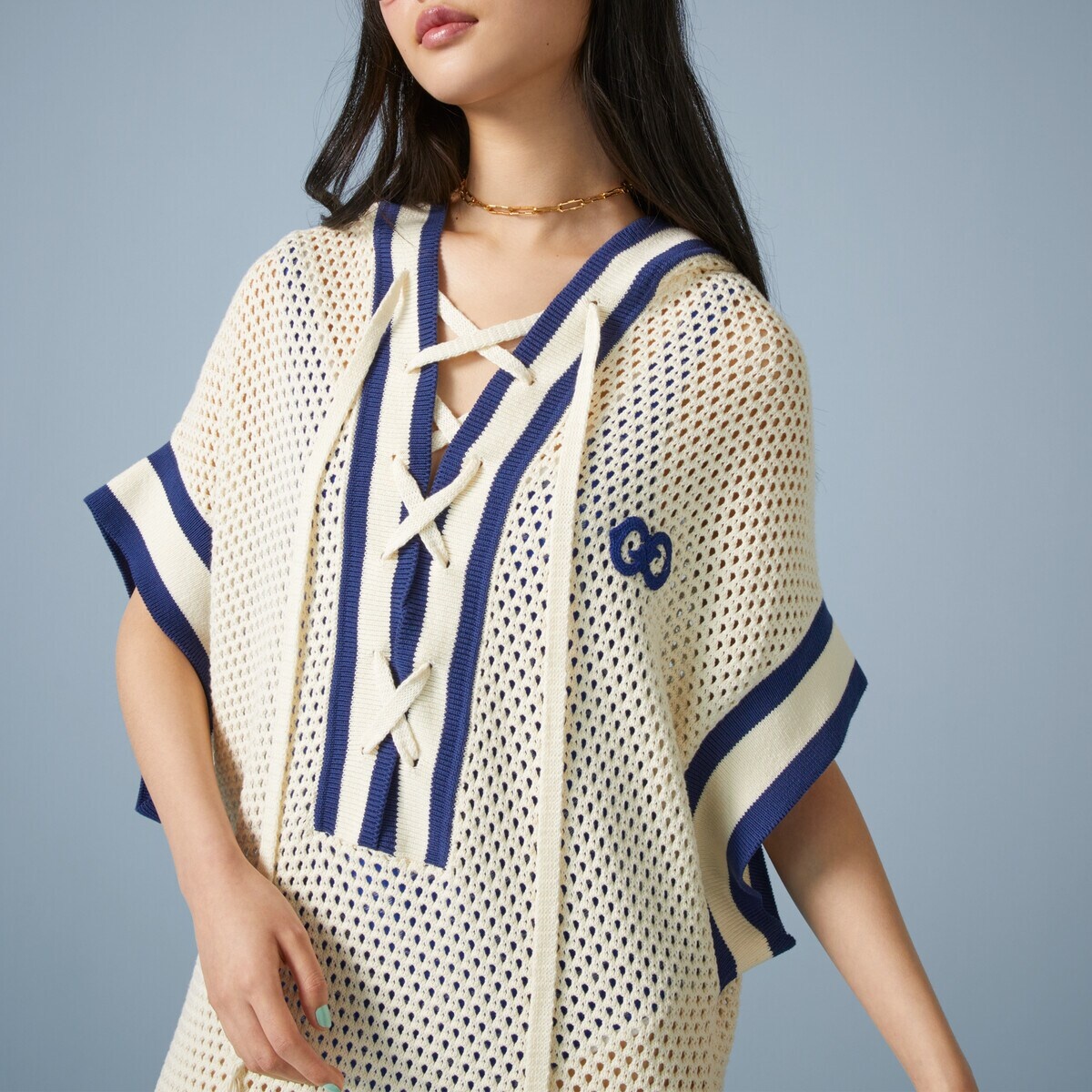 Fine net cotton hooded dress - 3