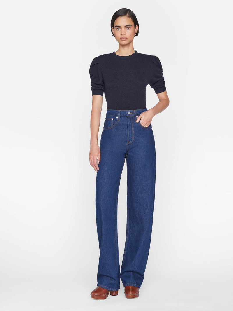 Ruched Sleeve Cashmere Sweater in Navy 3