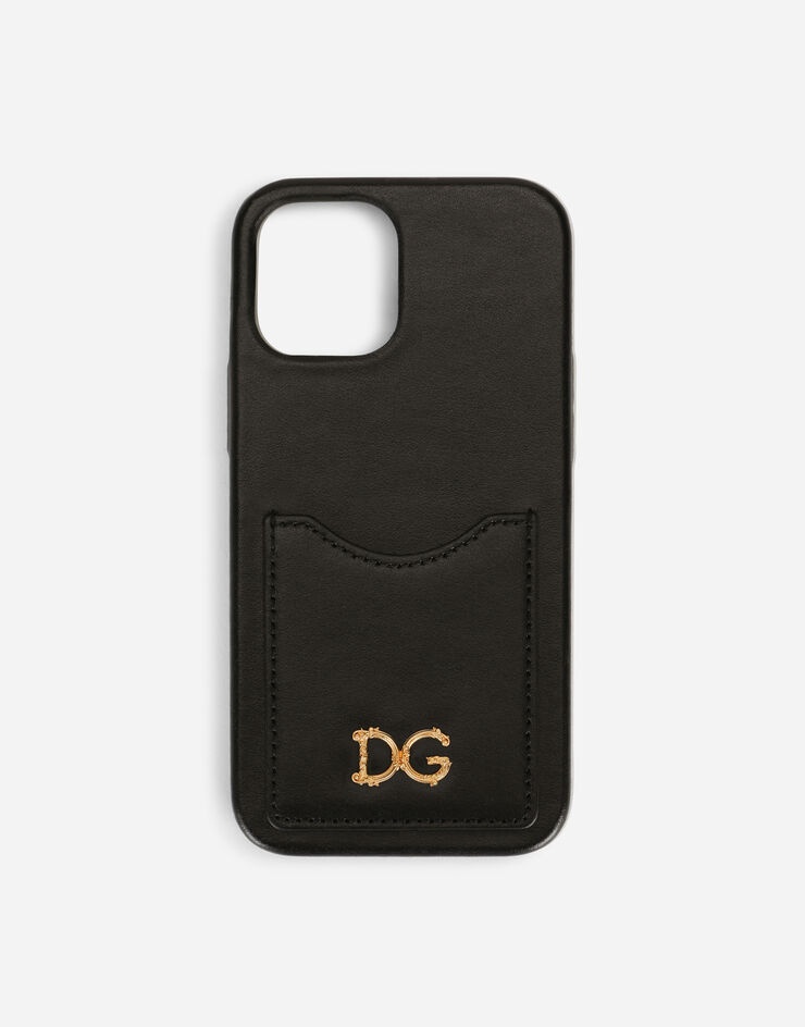 Calfskin iPhone 12 Max cover with baroque DG logo - 1