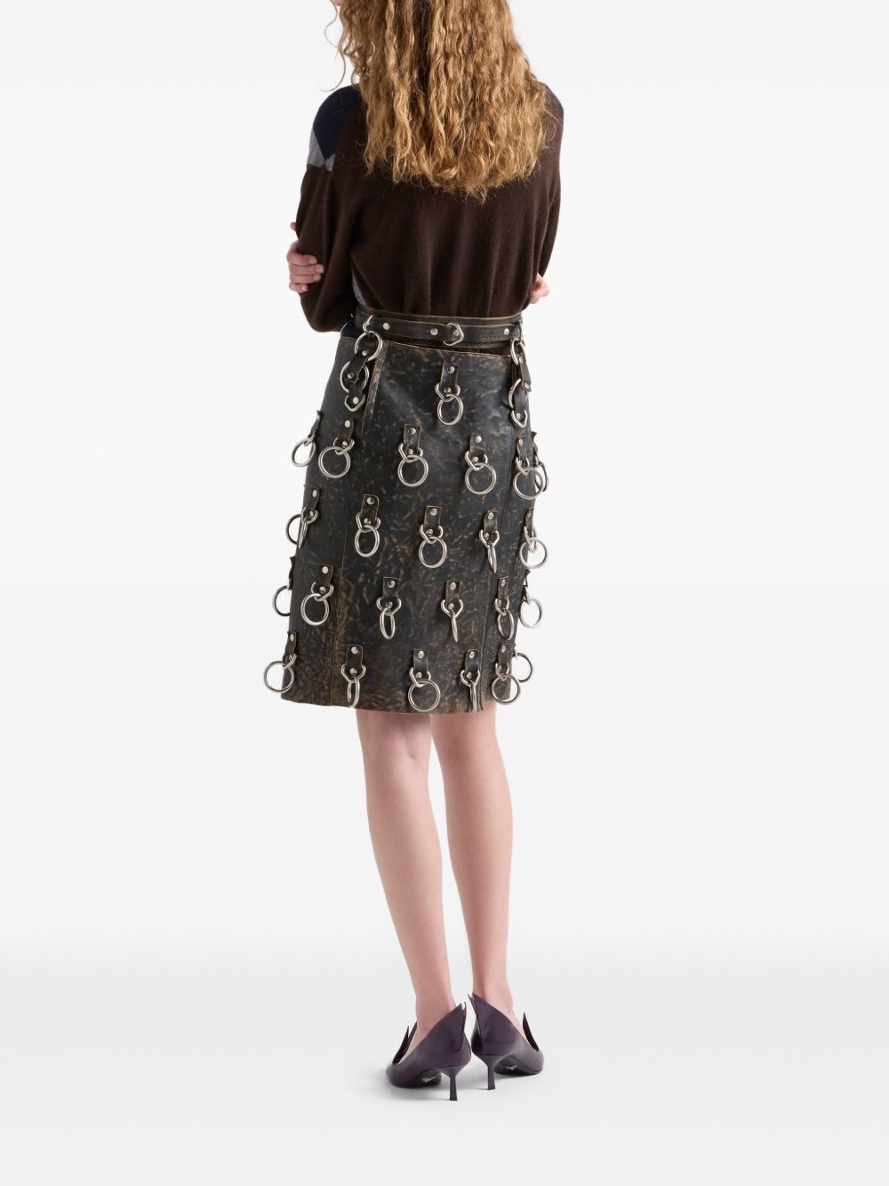 ring-detail leather mini skirt - 3