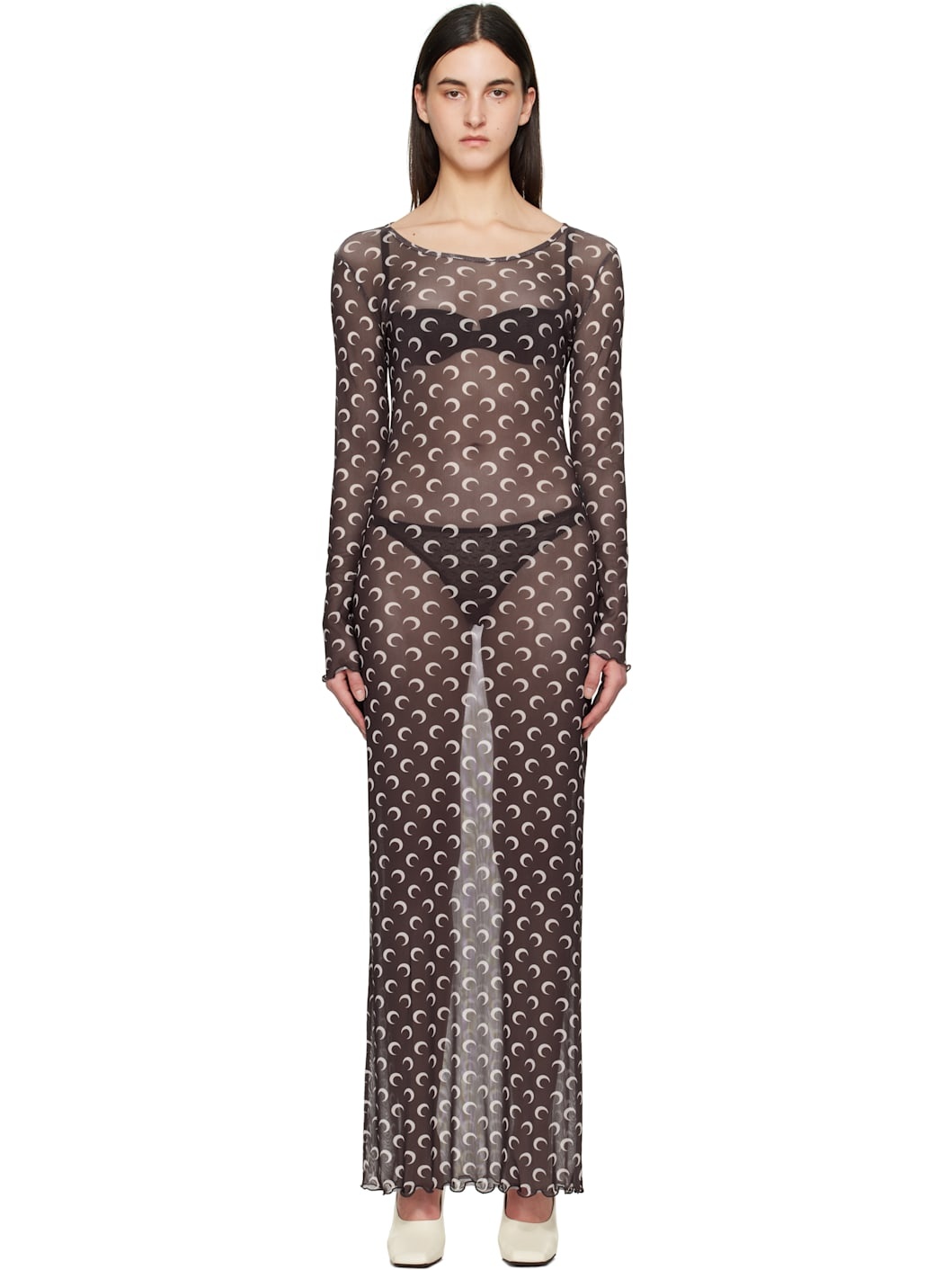Brown Moon Printed Mesh Panelled Maxi Dress - 1