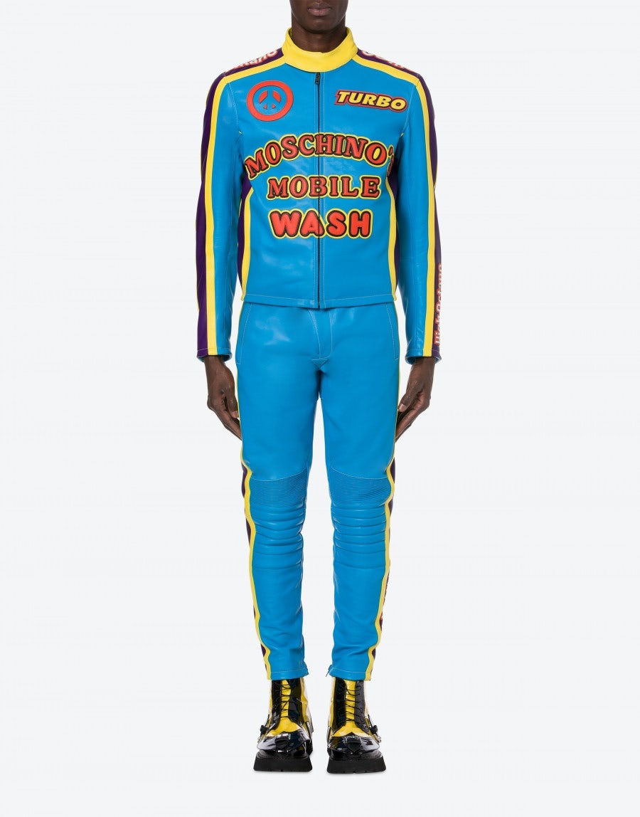 RETRO MOSCHINO LOGO LEATHER BIKER - 2