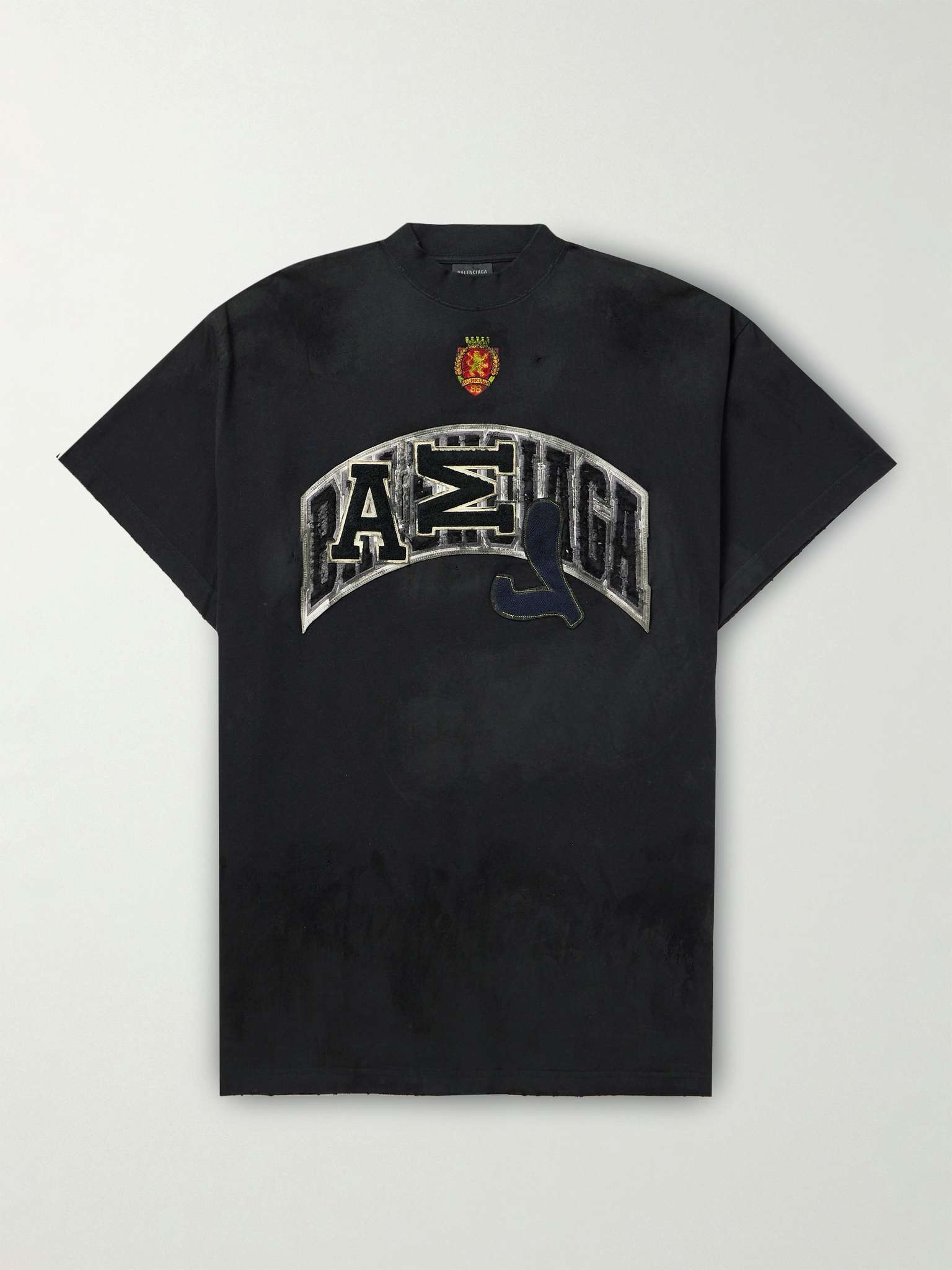 Distressed Logo-Appliquéd Cotton-Jersey T-Shirt - 1