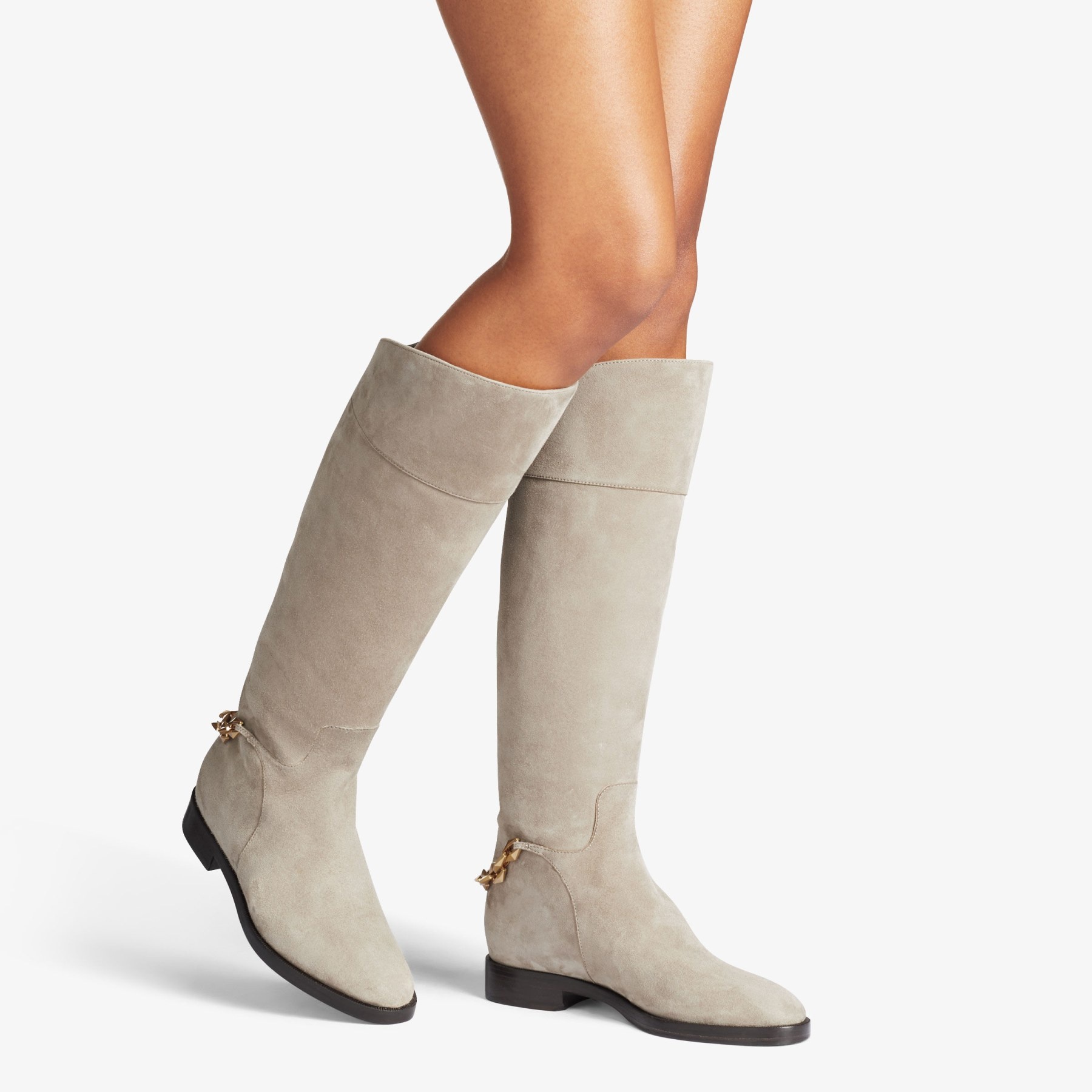Nell Knee Boot Flat
Taupe Suede Knee-High Boots with Chain - 2