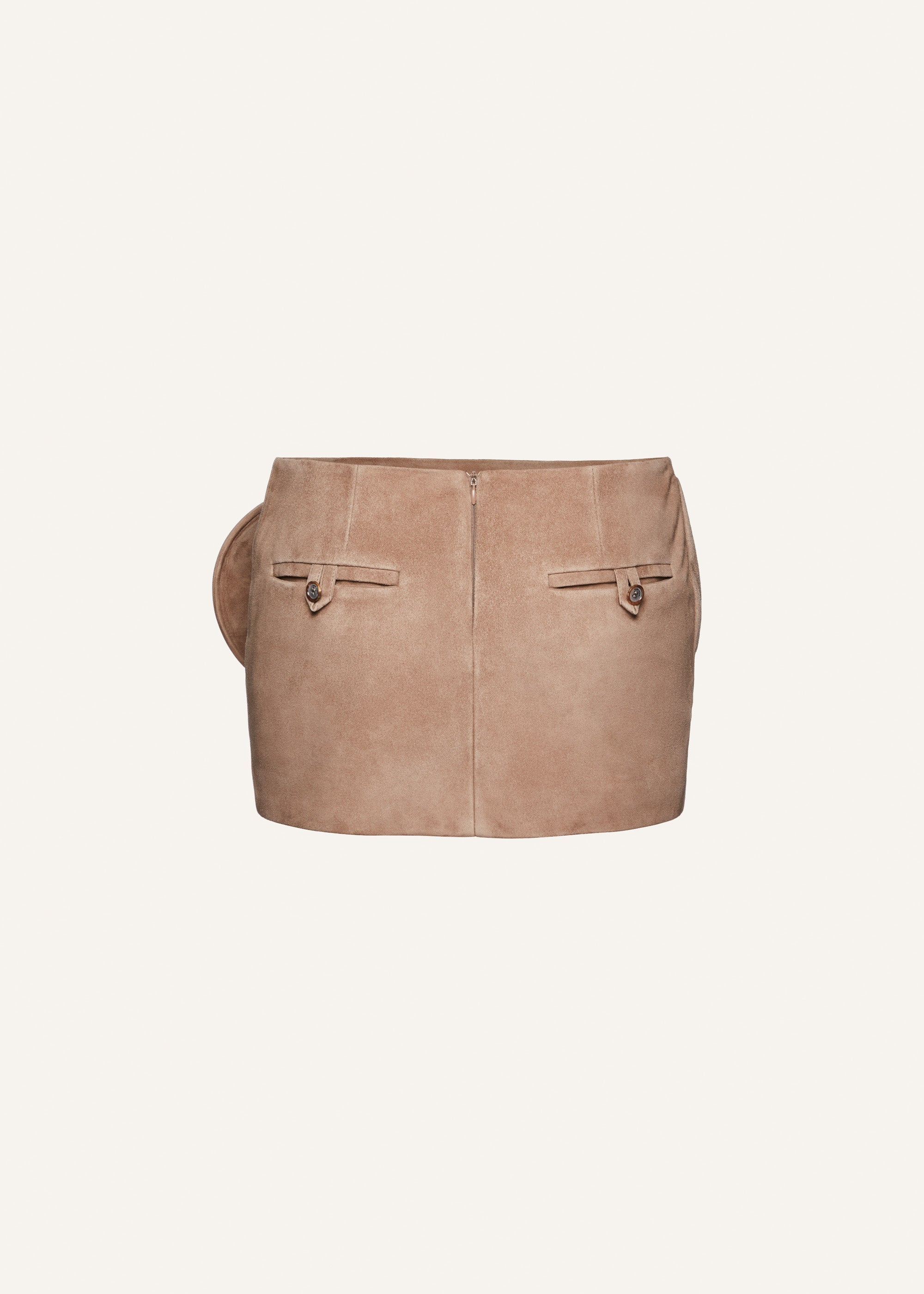Low waist floral appliqué mini skirt in beige suede - 2
