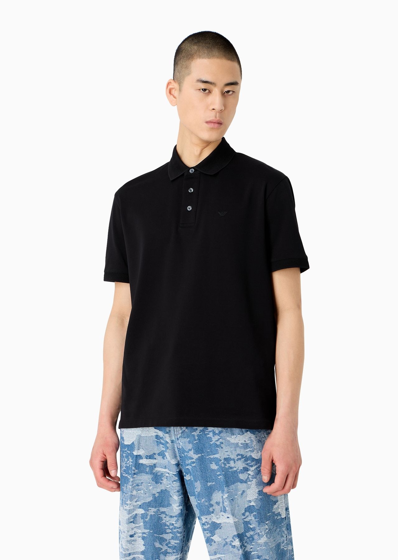 Mercerized piqué polo shirt with chevron trim - 2