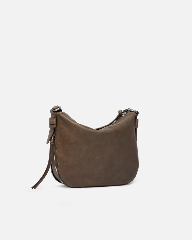 PINKO SMALL LEATHER HOBO BAG WITH LOVE BIRDS LOGO outlook