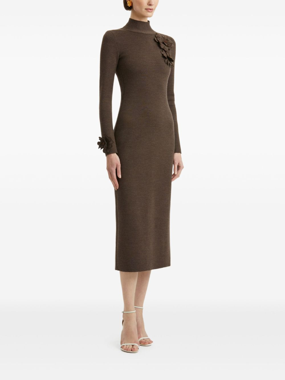 appliqued-flower mock-neck midi dress - 3