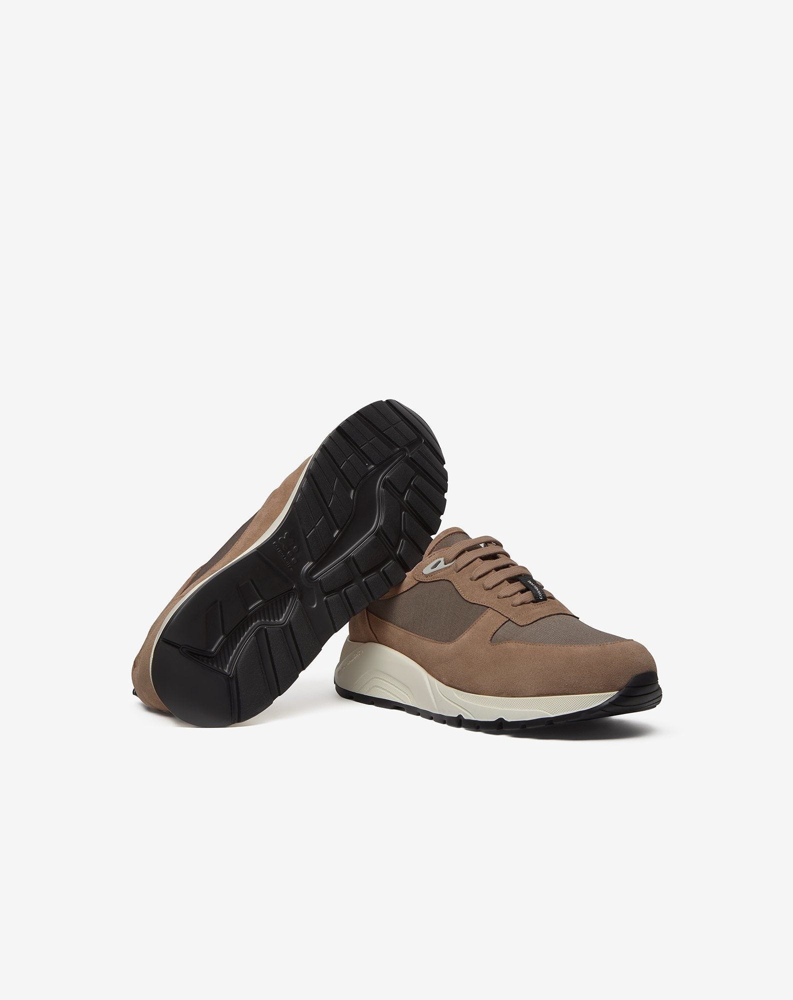 Taupe nylon and suede running shoes - 4