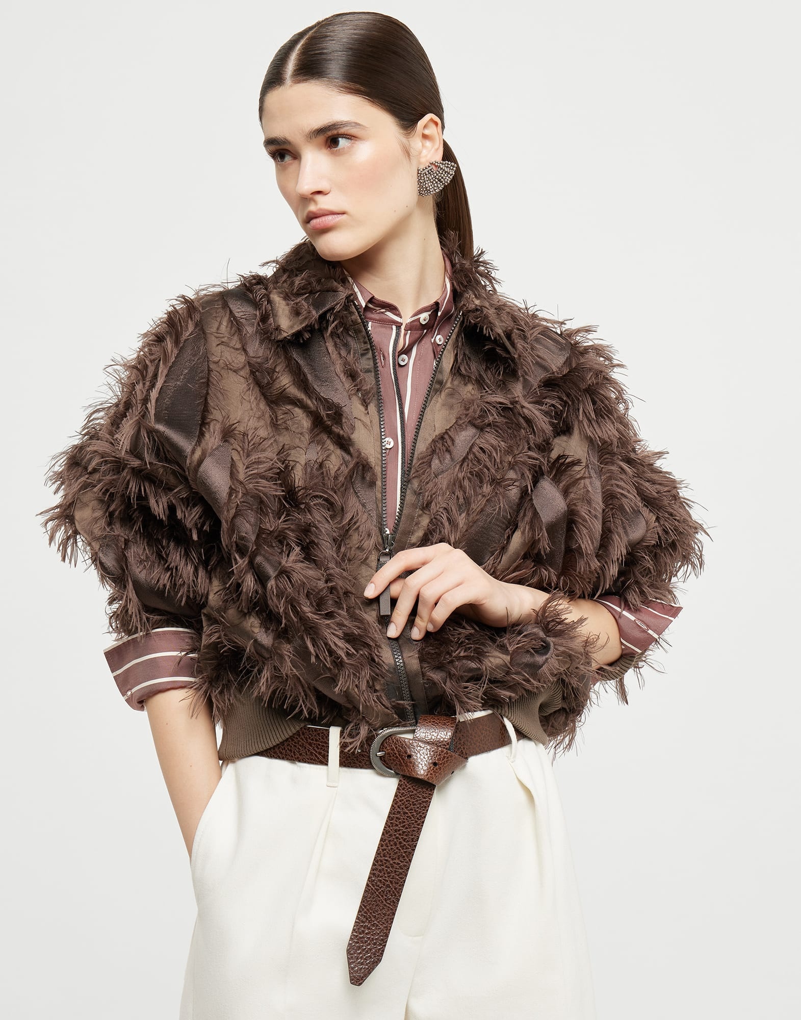 Dracaena fil coupé bomber jacket in techno cotton and silk with shiny zipper pull - 4