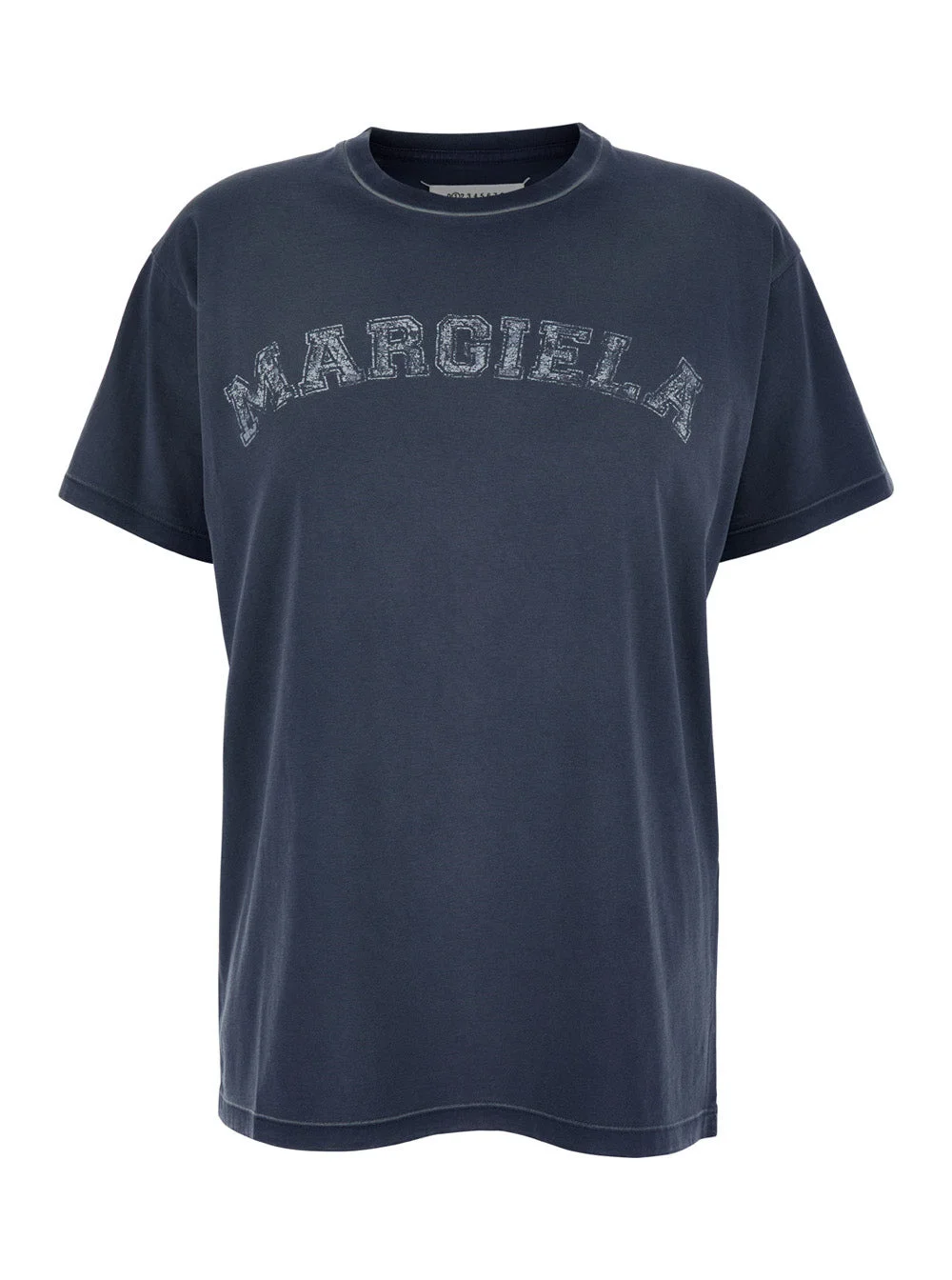 Maison Margiela Women Blue Crewneck T-Shirt With Logo Lettering Print In Cotton Woman - 1