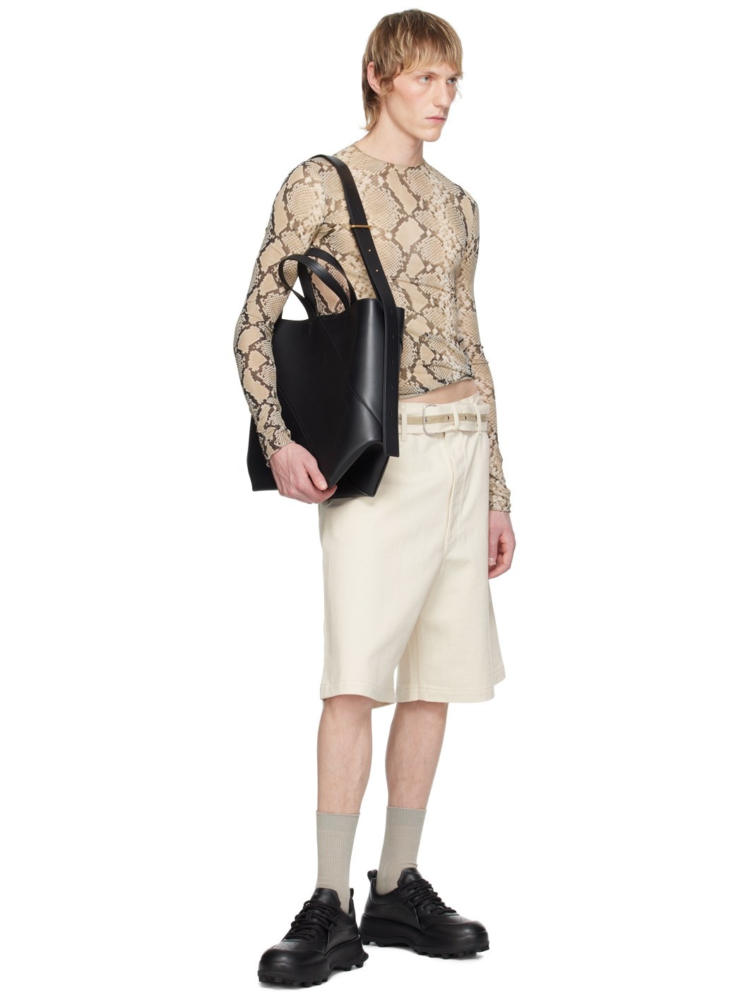 Beige Printed Long Sleeve T-Shirt - 4