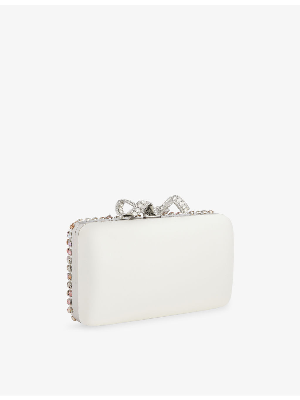 Multi Crystal Satin Hard-Shell Clutch Bag - 5