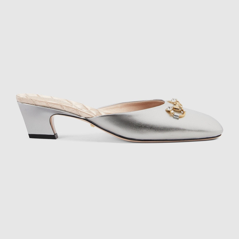 Gucci Horsebit Crystals Metallic Leather Mules - 1