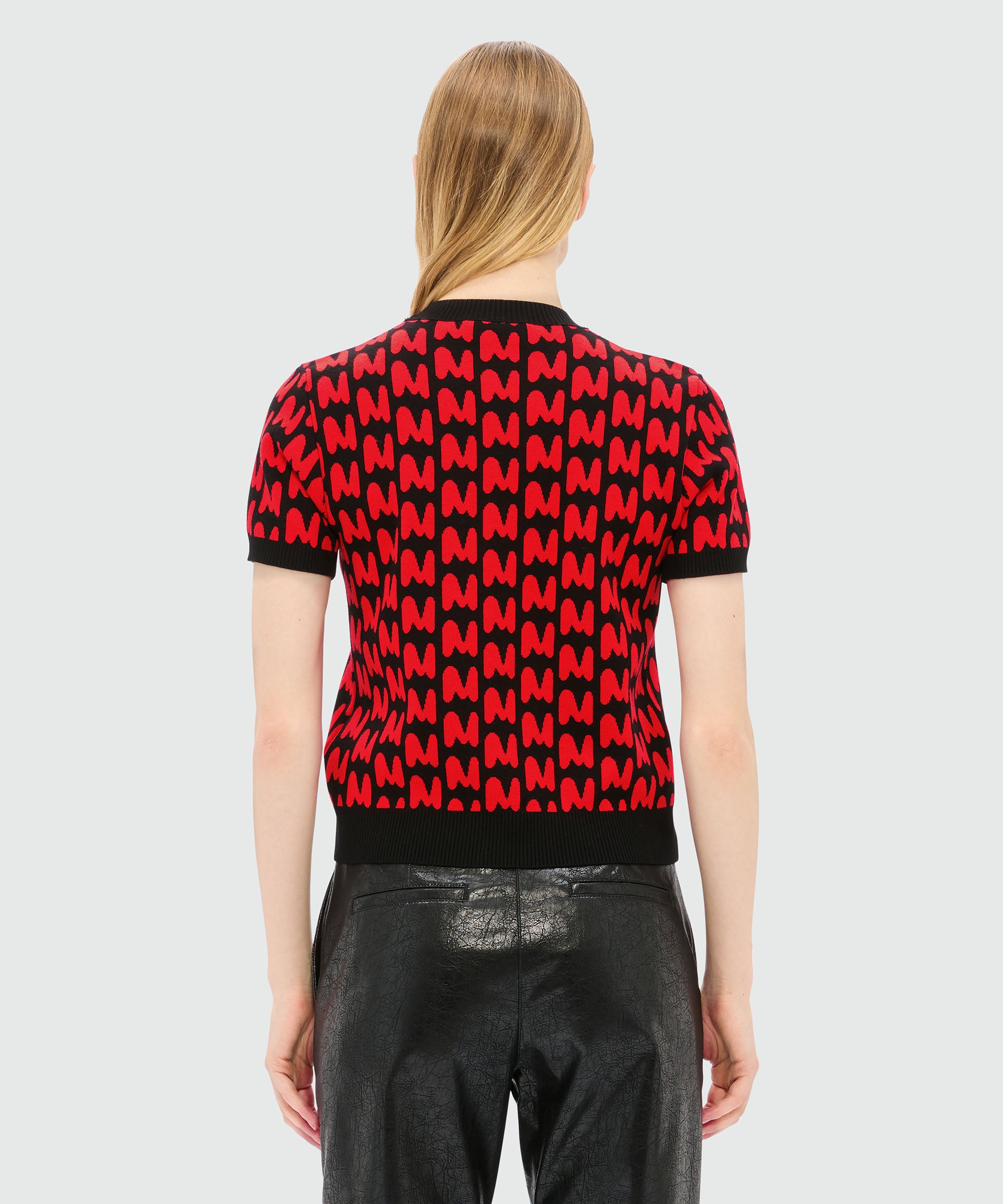 Black short-sleeved jacquard sweater with "TheMwave" motif - 3