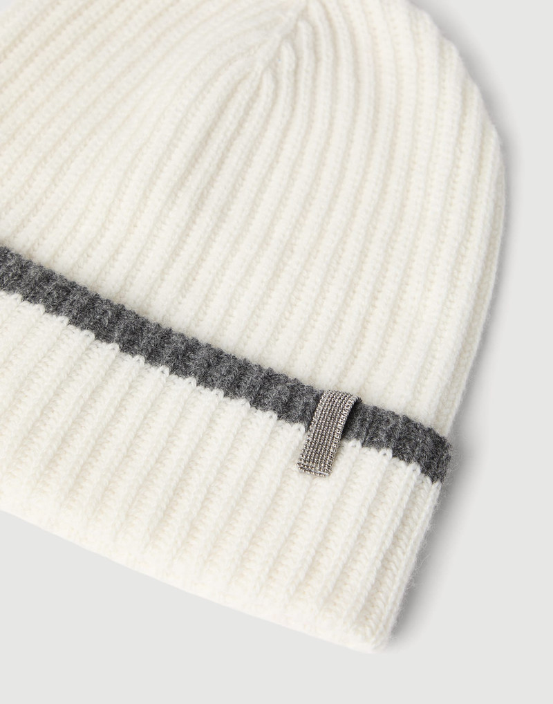 Brunello Cucinelli Cashmere English rib knit beanie with monili outlook