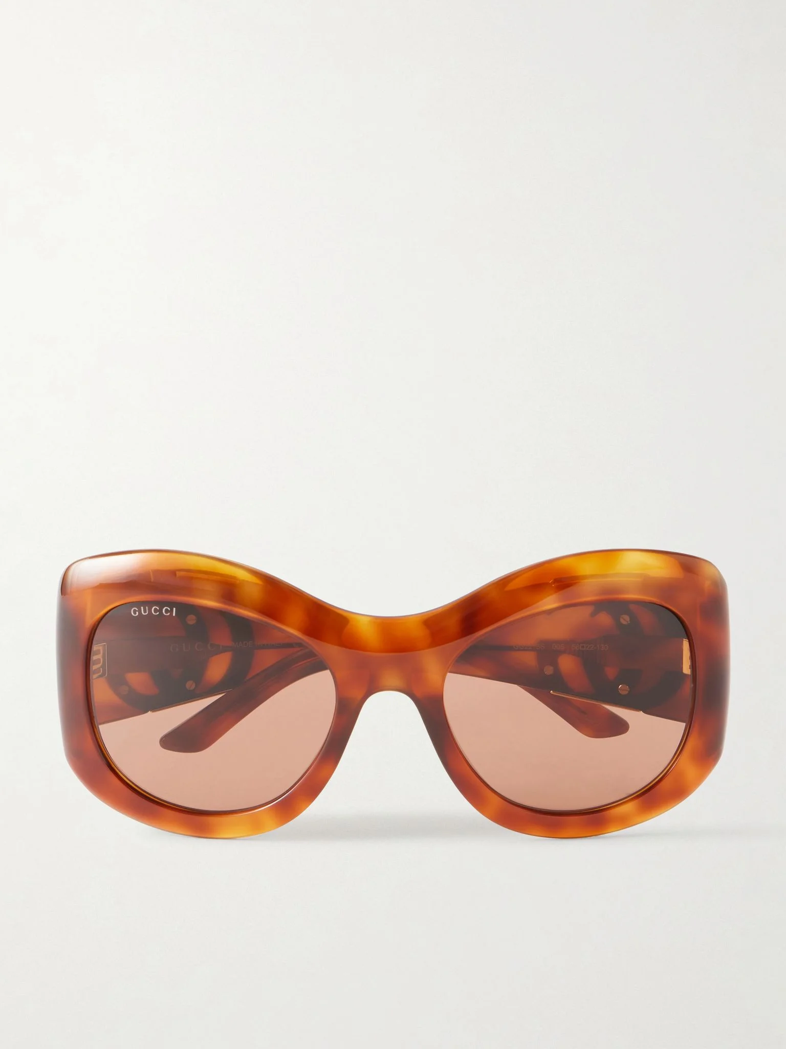 Double G-embellished round-frame recycled-acetate sunglasses Tortoiseshell - 1
