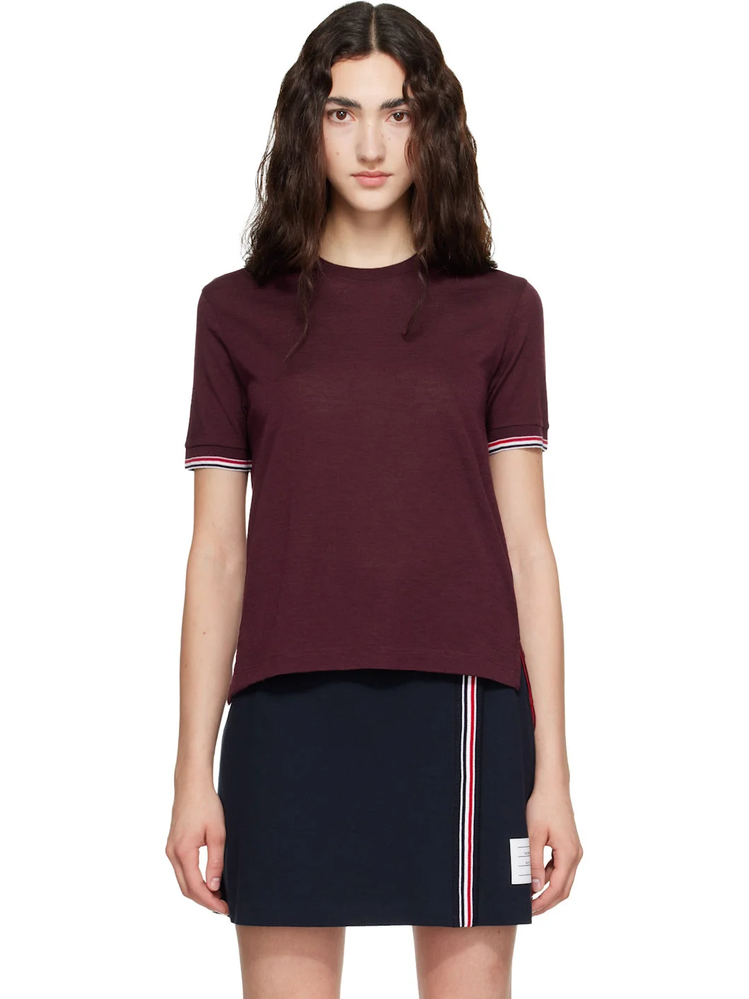 Burgundy Rib Cuff RWB Tipping Wool Jersey T-shirt - 1