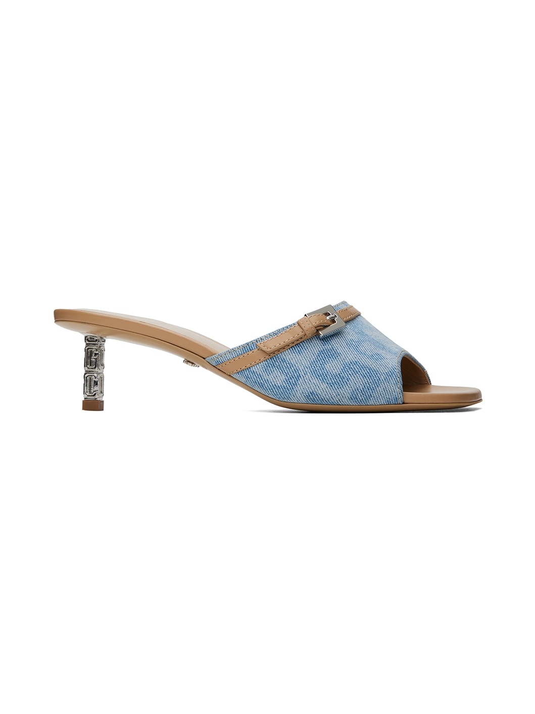 Blue & Beige Monogram Logo Chain Heeled Sandals - 1