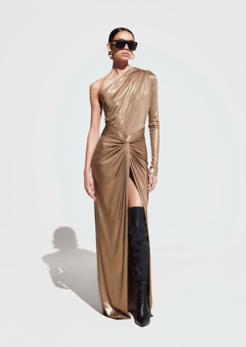 Coated Jersey One Shoulder Dress 1