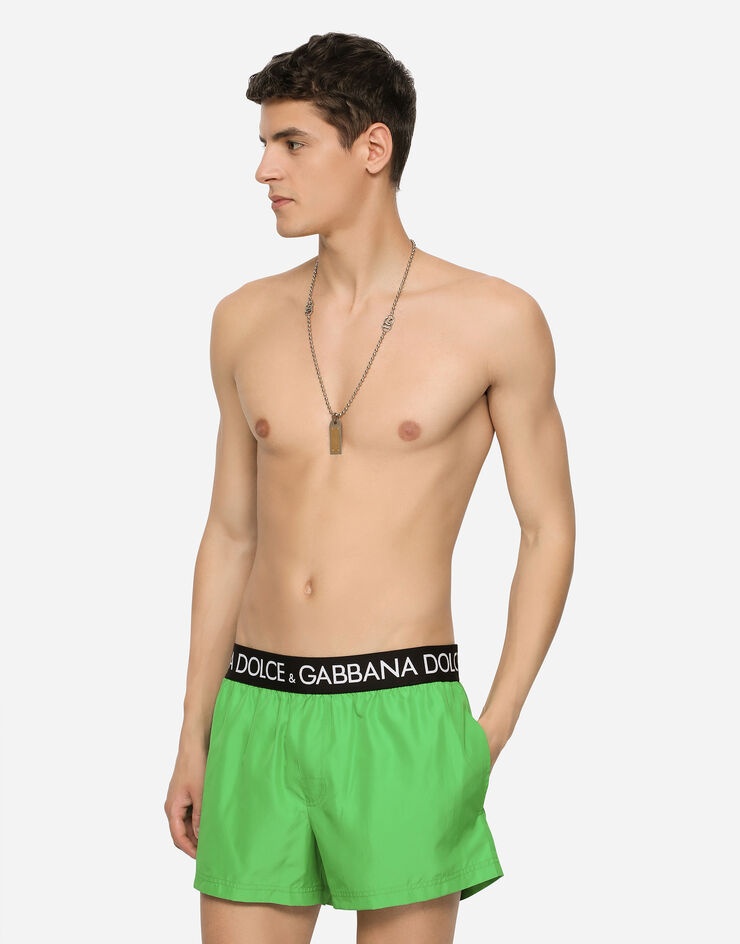 Short swim trunks with branded stretch waistband - 4