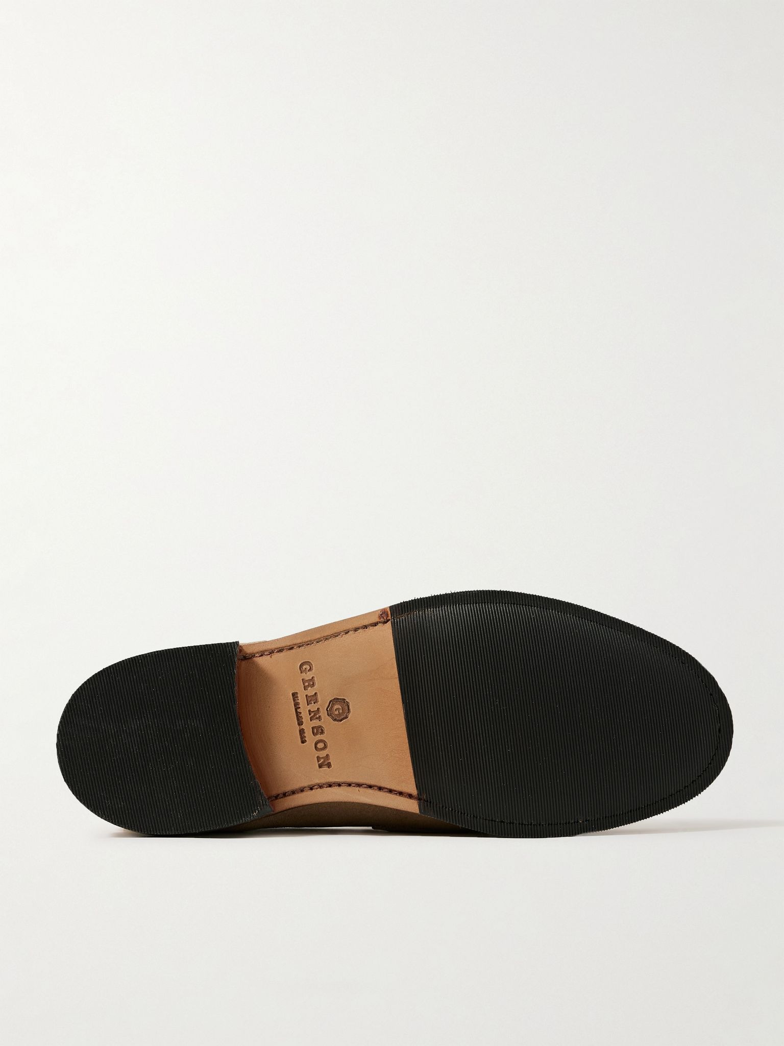 Epsom Leather-Trimmed Suede Penny Loafers Beige - 3