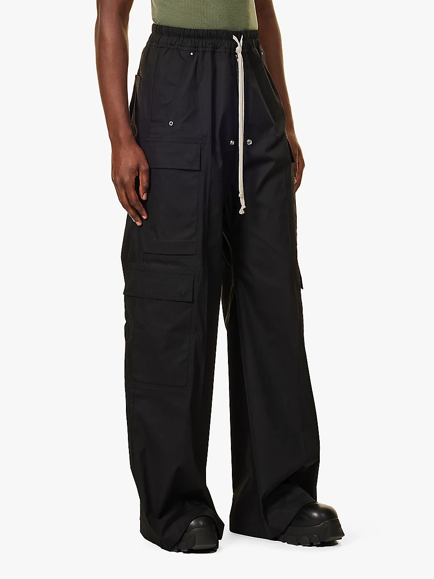 Drawstring-waist patch-pocket relaxed-fit cotton trousers - 3