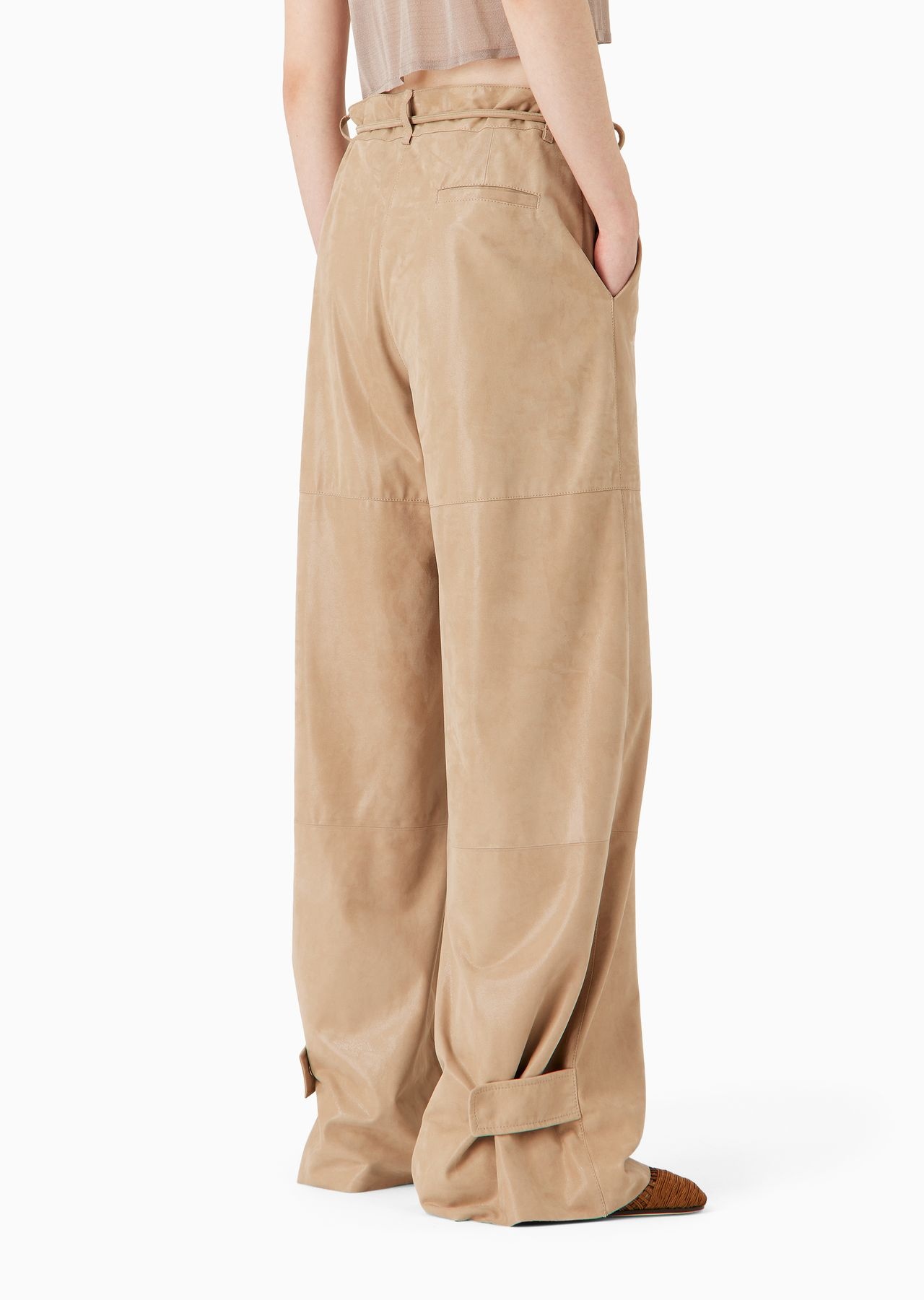 Wide-leg suede trousers with a shiny treatment - 3