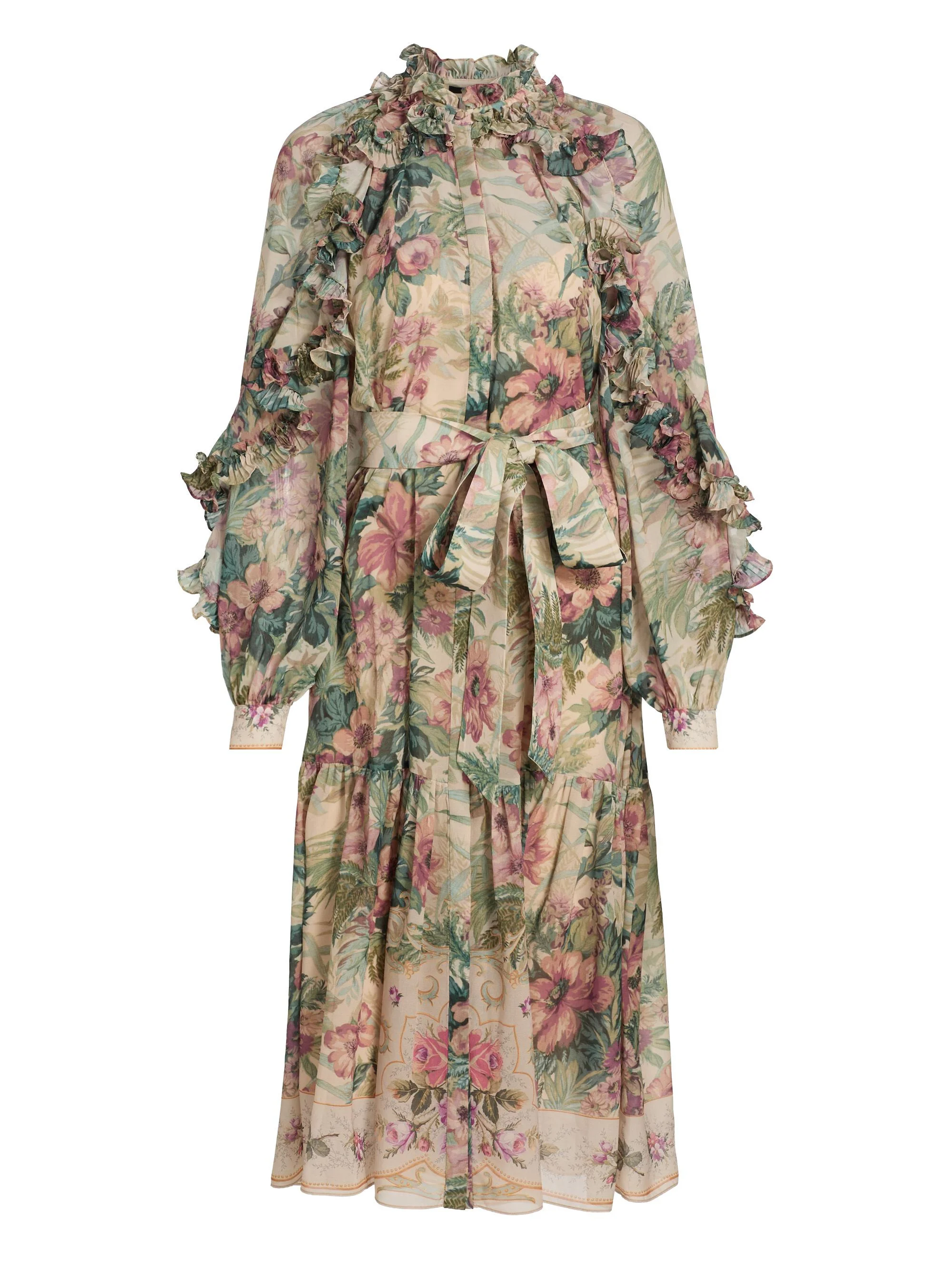 Women's Amanda Floral Ruffle Midi-Dress - Rose Multi - 1