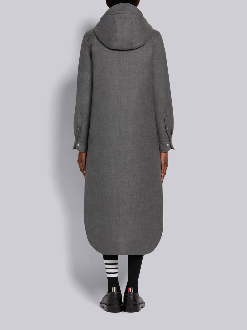 Thom Browne Medium Grey Down-filled Super 120's Wool Twill Drawstring Mid-calf Hooded Shirtdress outlook