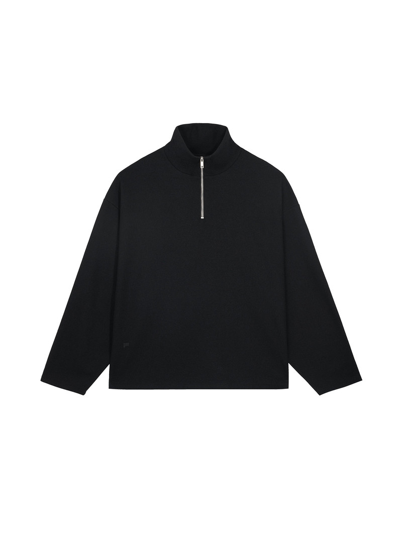 Women's Recycled Wool Jersey Half-Zip Sweater - Black 1
