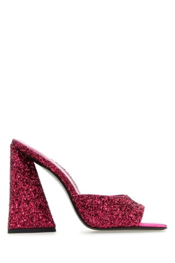 サンダル・ミュール THE ATTICO Fuchsia glitters Devon mules (227WS000G001 008) THE ATTICO The Attico Woman Fuchsia Glitters Devon Mules