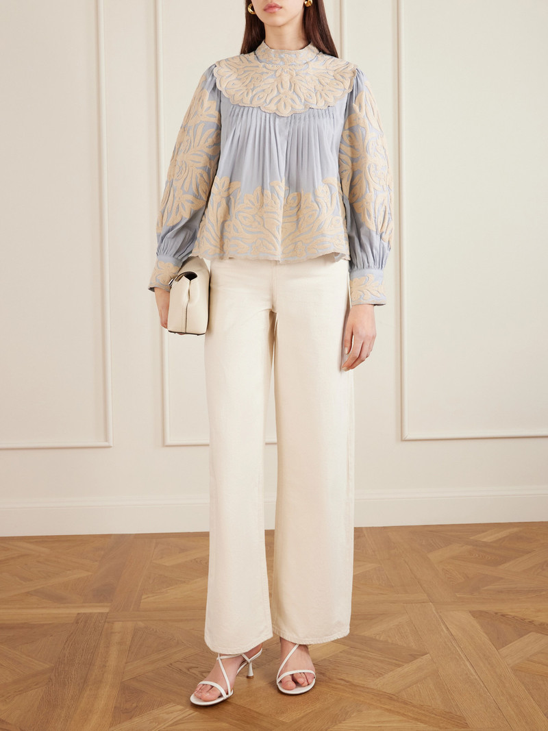 Sea Alexandra Pleated Embroidered Cotton-voile Blouse outlook