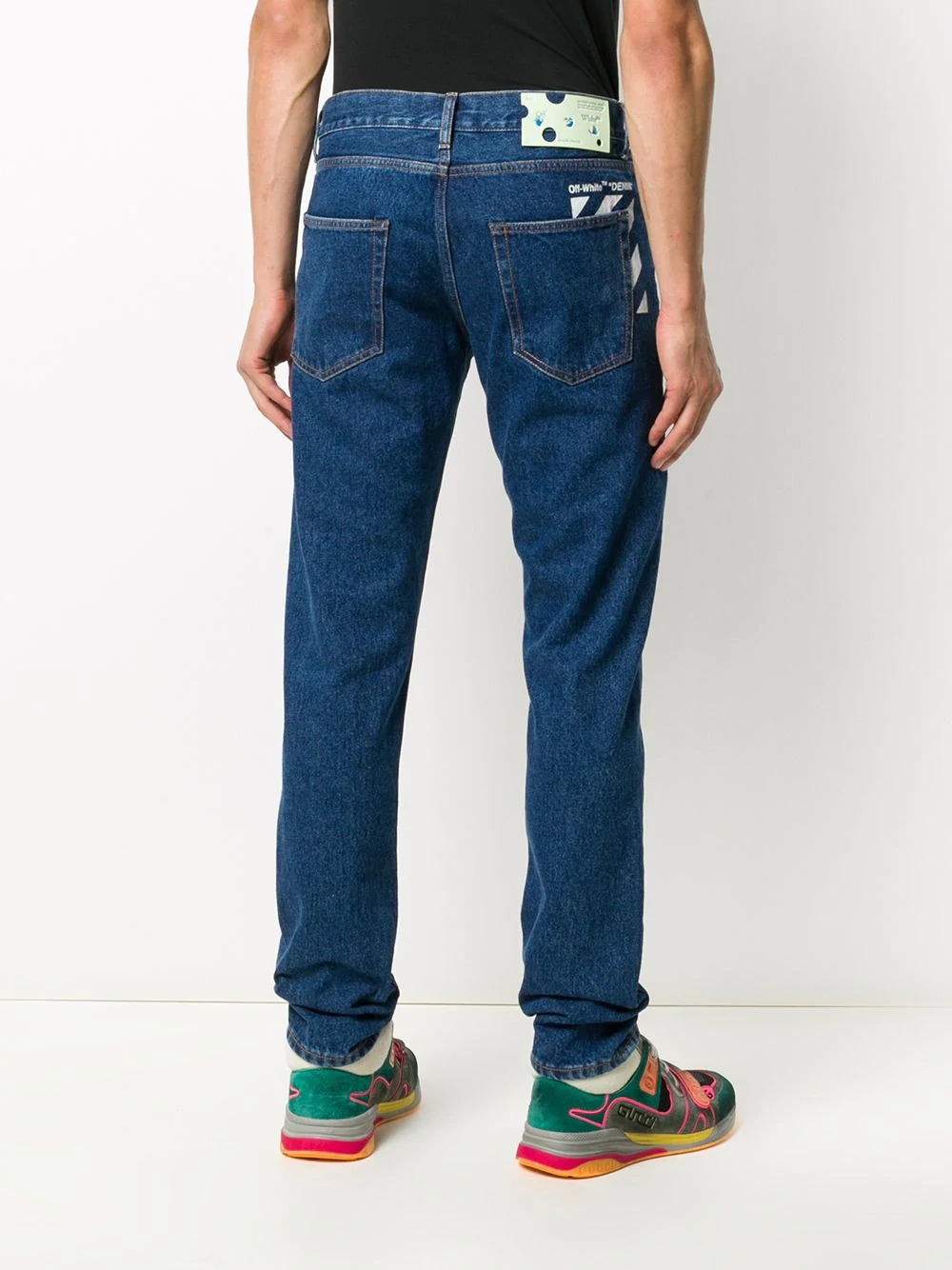 diagonal stripe slim-fit jeans - 4