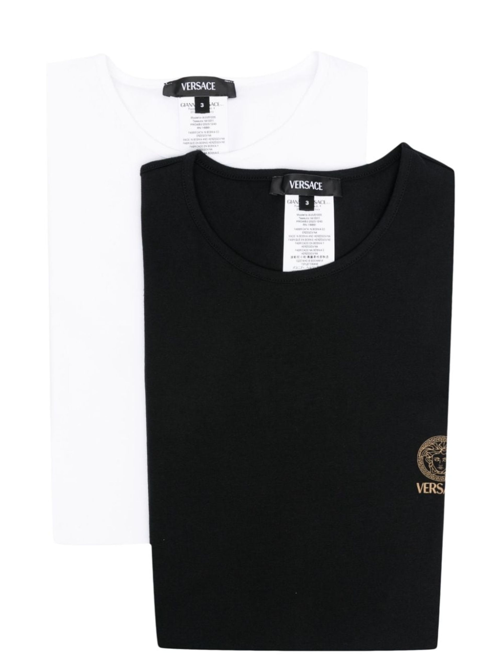 White and Black Medusa-Print Cotton T-shirt Set - 1