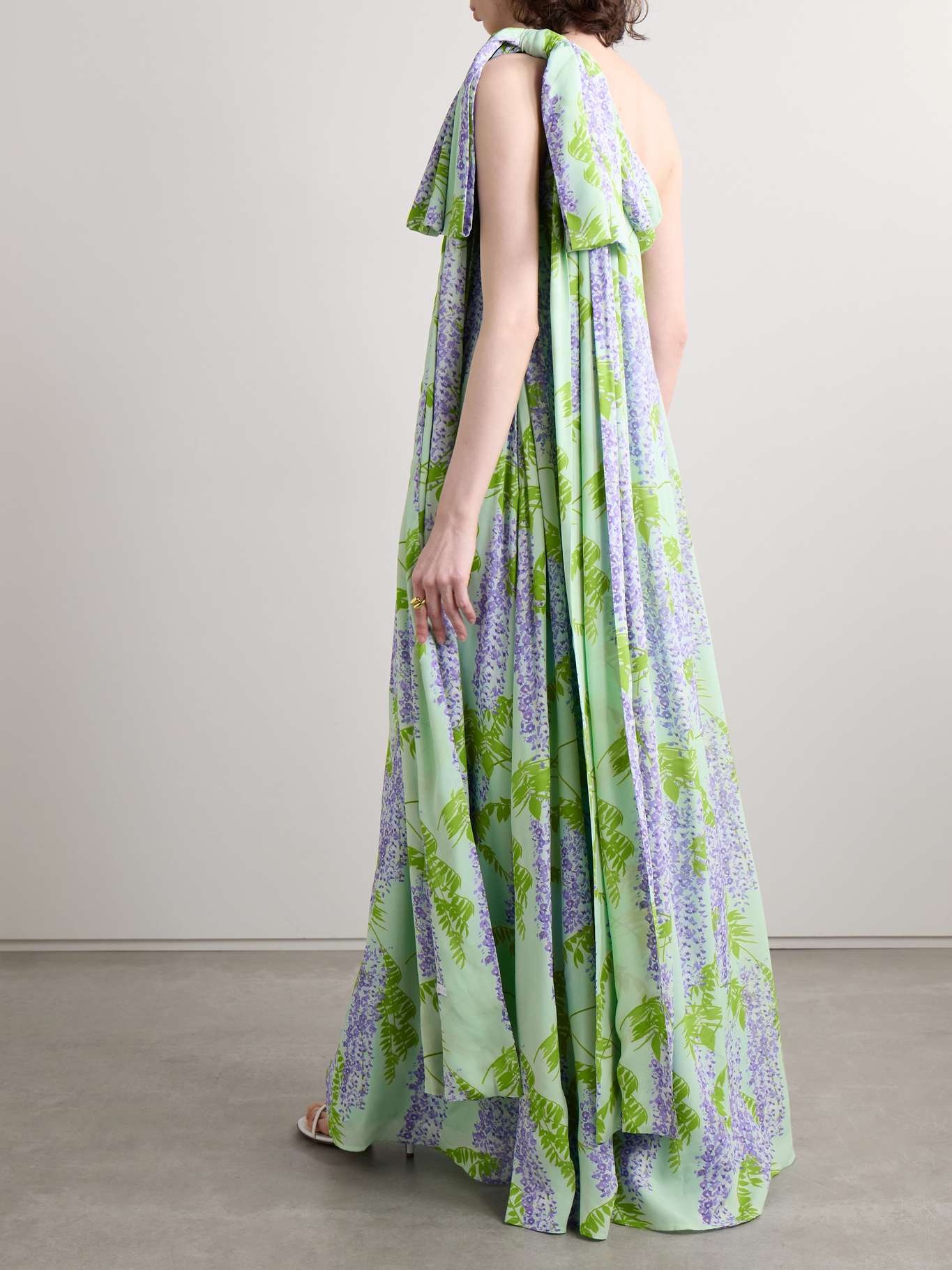 Gala one-shoulder draped floral-print crepe maxi dress - 3