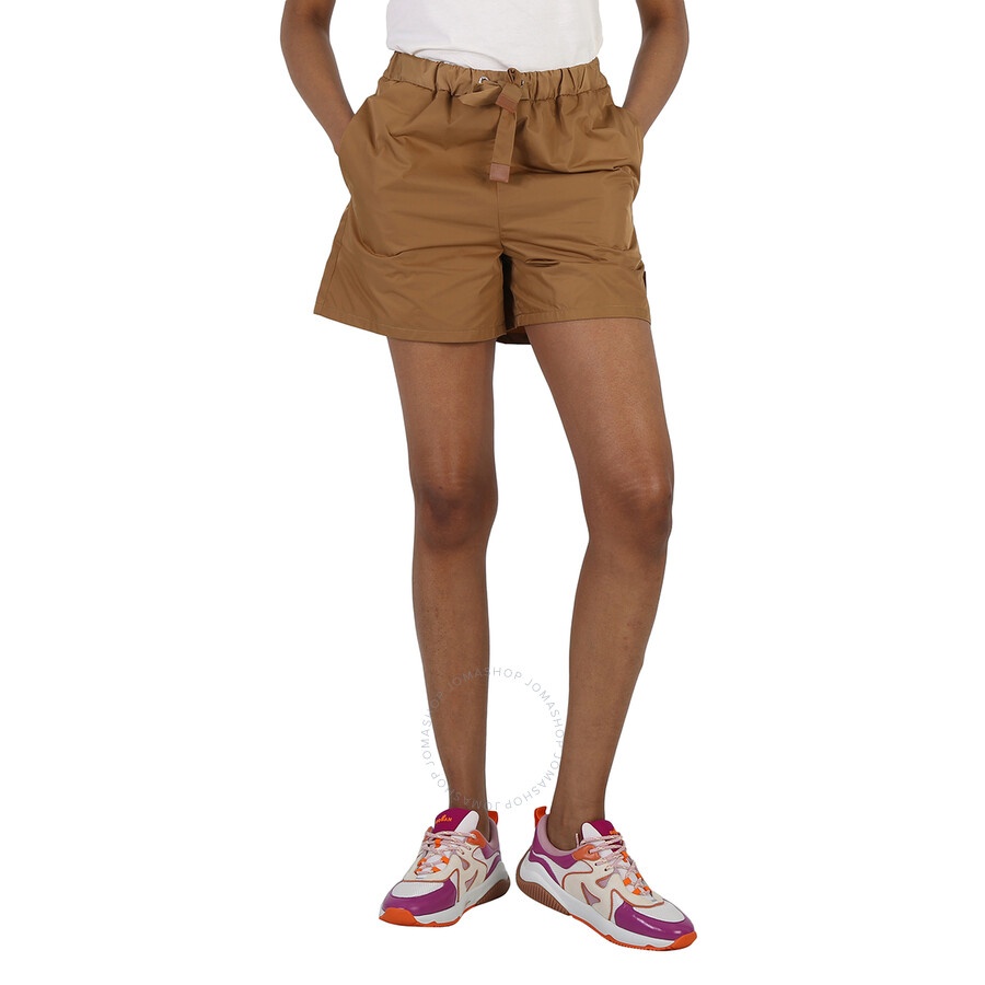Moncler Ladies Tan Gabardine High-Waisted Drawstring Shorts - 3