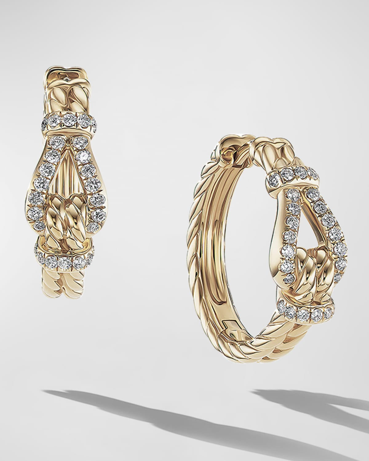 Thoroughbred Loop Hoop Earrings with Diamonds in 18K Gold, 7mm, 0.75" - 1