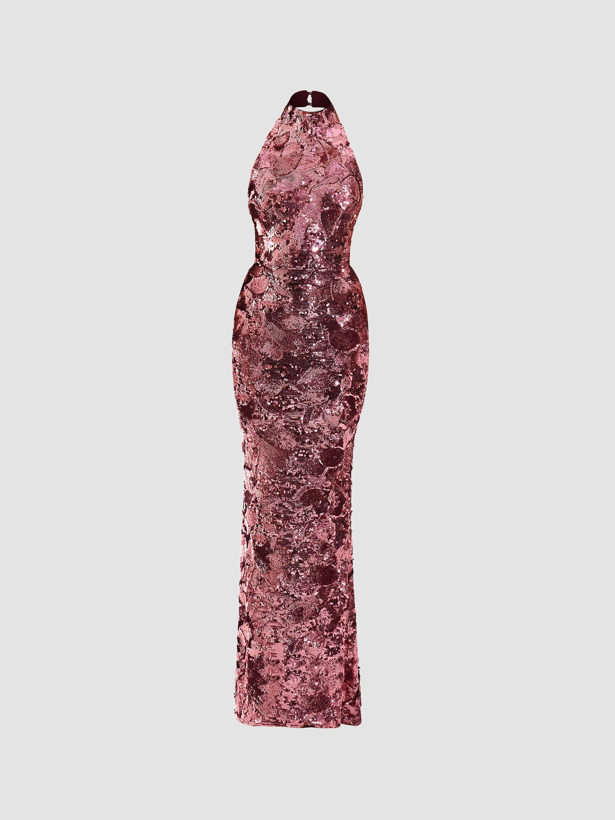 Women's No More Songs Sequined Halter Column Gown - Mauve - 1