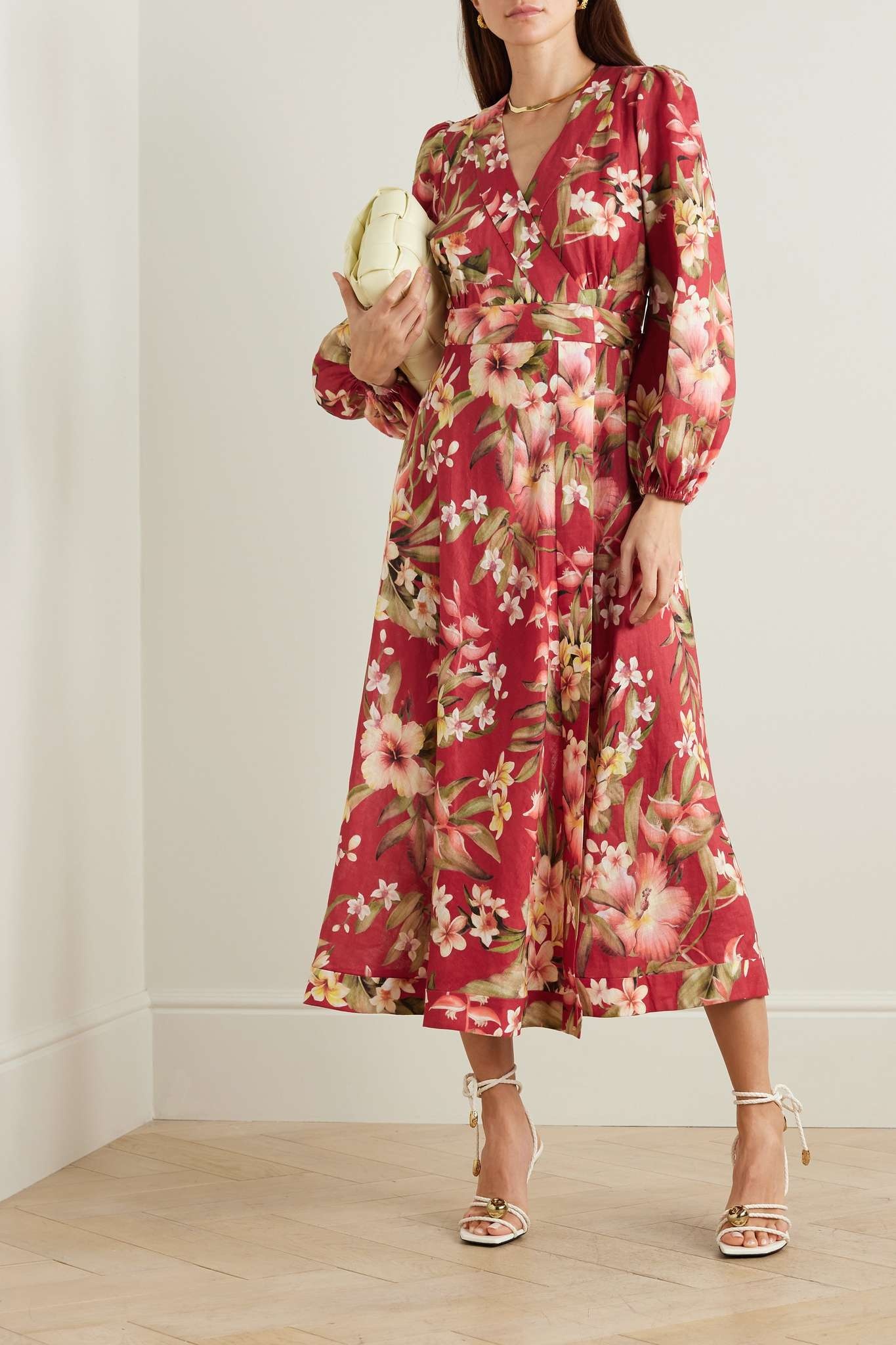 + NET SUSTAIN Lexi floral-print linen midi wrap dress - 2