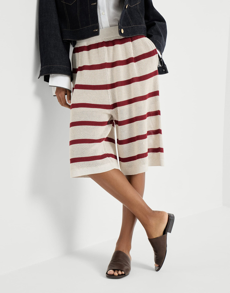 Cotton striped net knit Bermuda shorts 5