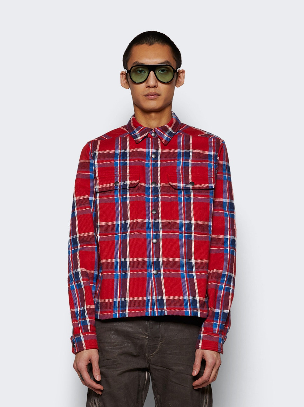 Woven Cropped Outershirt Red Plaid - 2