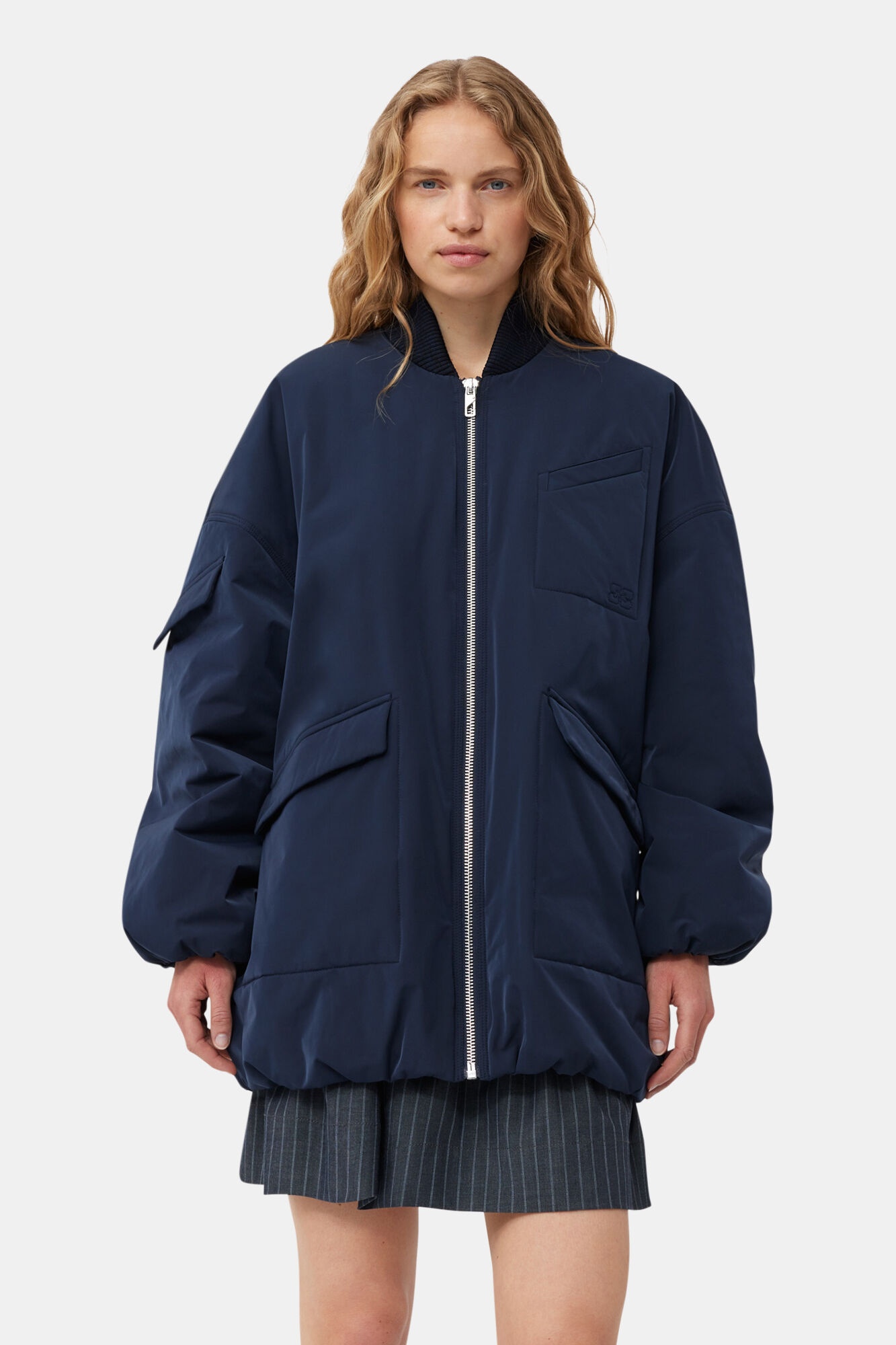 BLUE TWILL OVERSIZED BOMBER JACKET - 2