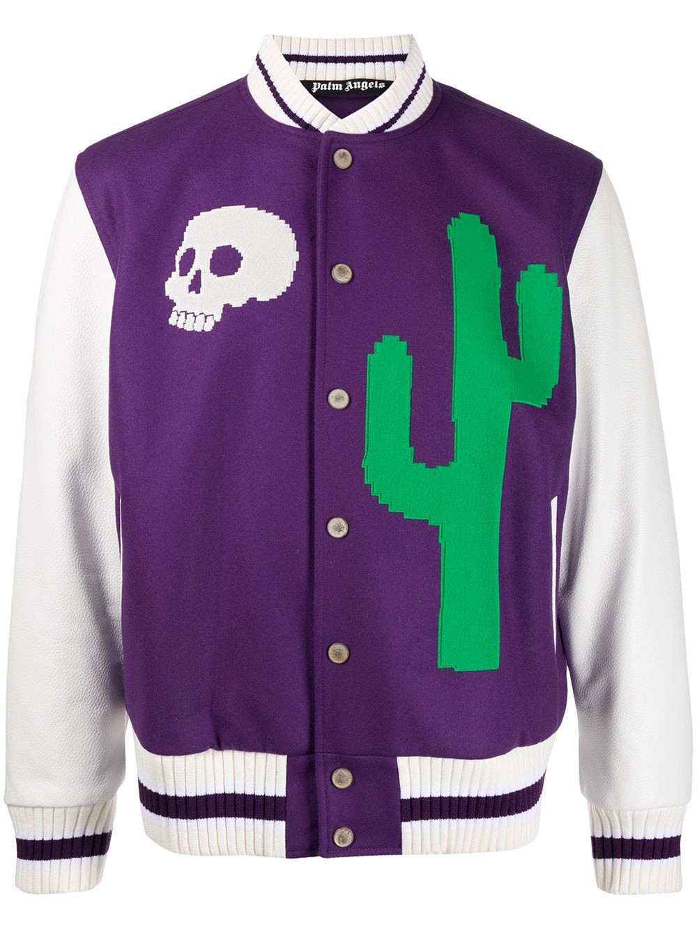 colour-block patterned varsity jacket - 1