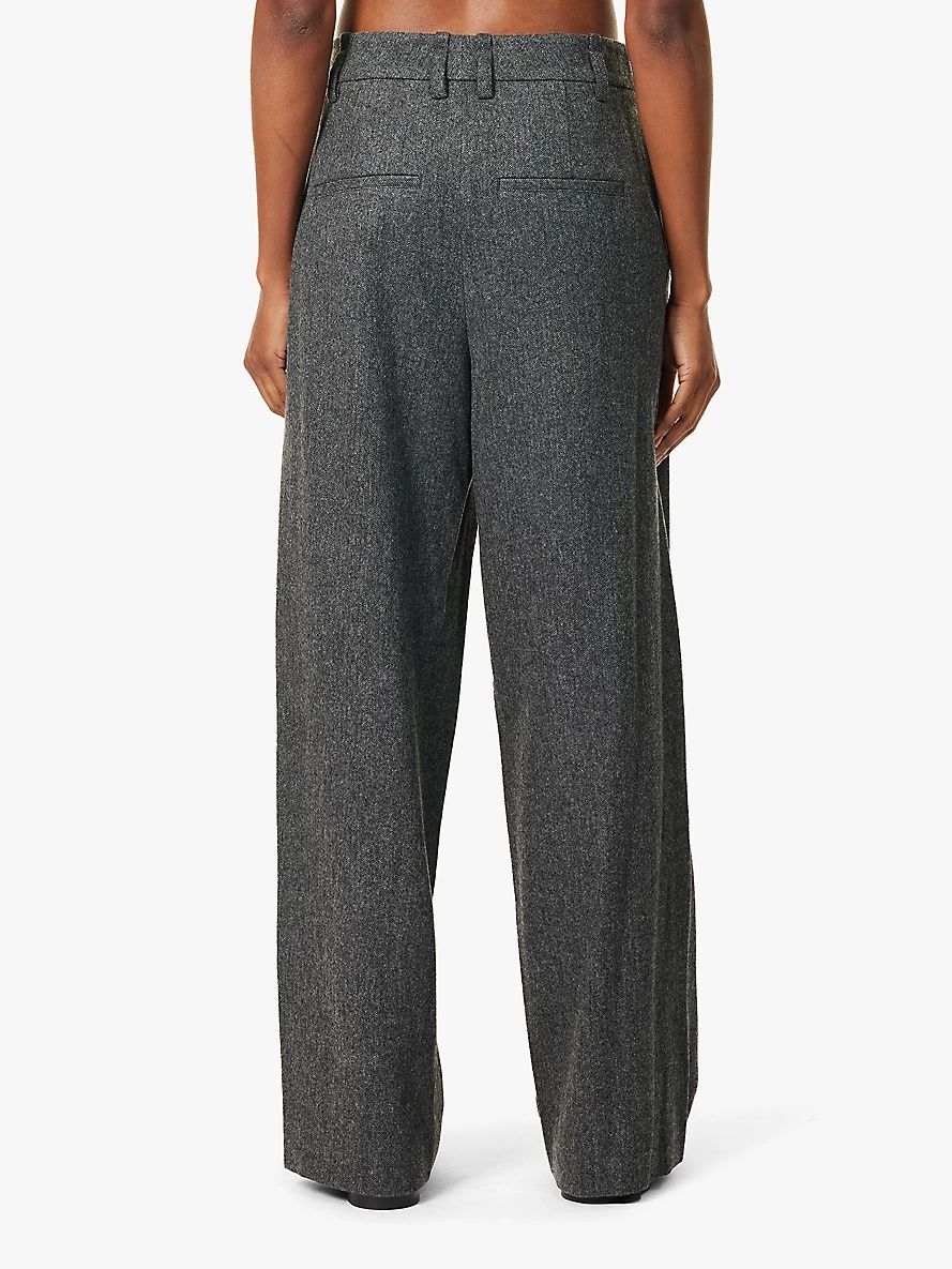 Herringbone high-rise wide-leg woven trousers - 4